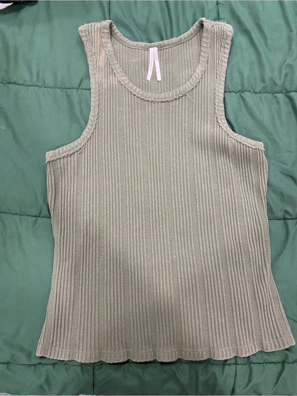 Anthropologie Olive Ribbed Scoop Neck Tank
